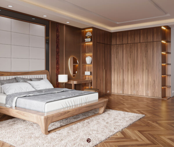 Tủ quần áo gỗ óc chó hiện đại phong cách đơn giản, chú trọng tính ứng dụng